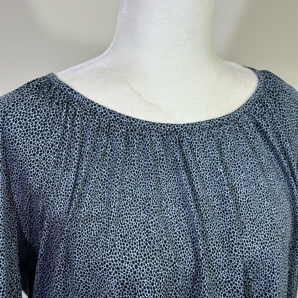 Michael Kors sz lg top in blues tone neckline has gathers 3/4 sleeve ruffle edge - Picture 2 of 14